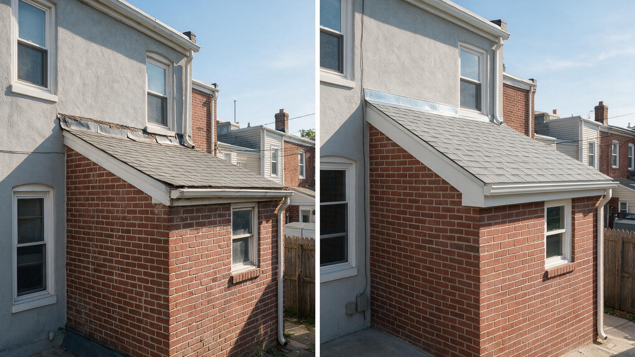 Step Flashing at Shingle Roof-to-Wall Intersections on Philadelphia Rear Additions for a realistic South Philadelphia property