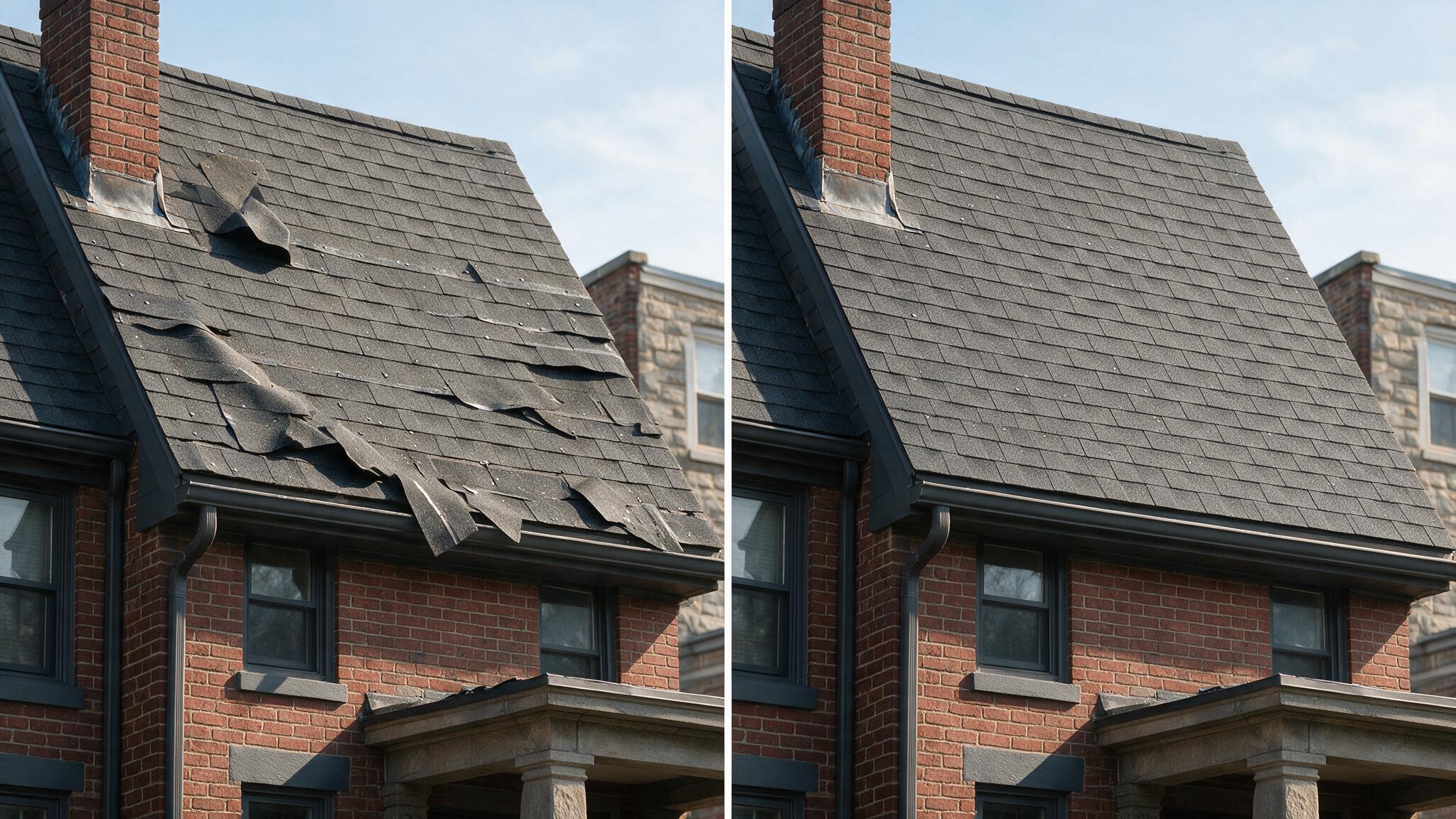 Wind-Lifted Asphalt Shingles for a realistic Manayunk / Roxborough property