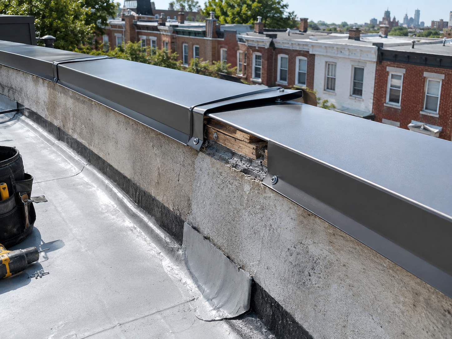 Professional coping metal seam leak Philadelphia detail for Philadelphia Roofing Experts in South Philadelphia