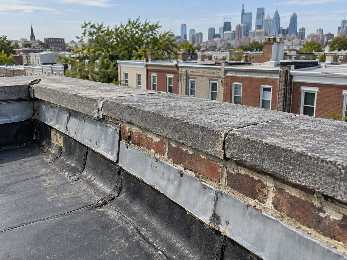 Parapet Coping and Counterflashing Repairs on Philly Rowhomes in Philadelphia