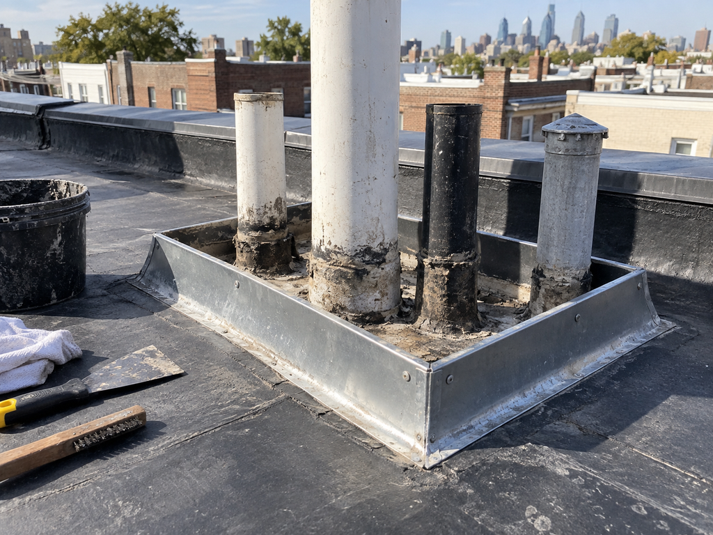 Professional pitch pocket roof repair Philadelphia detail for Philadelphia Roofing Experts in South Philadelphia

