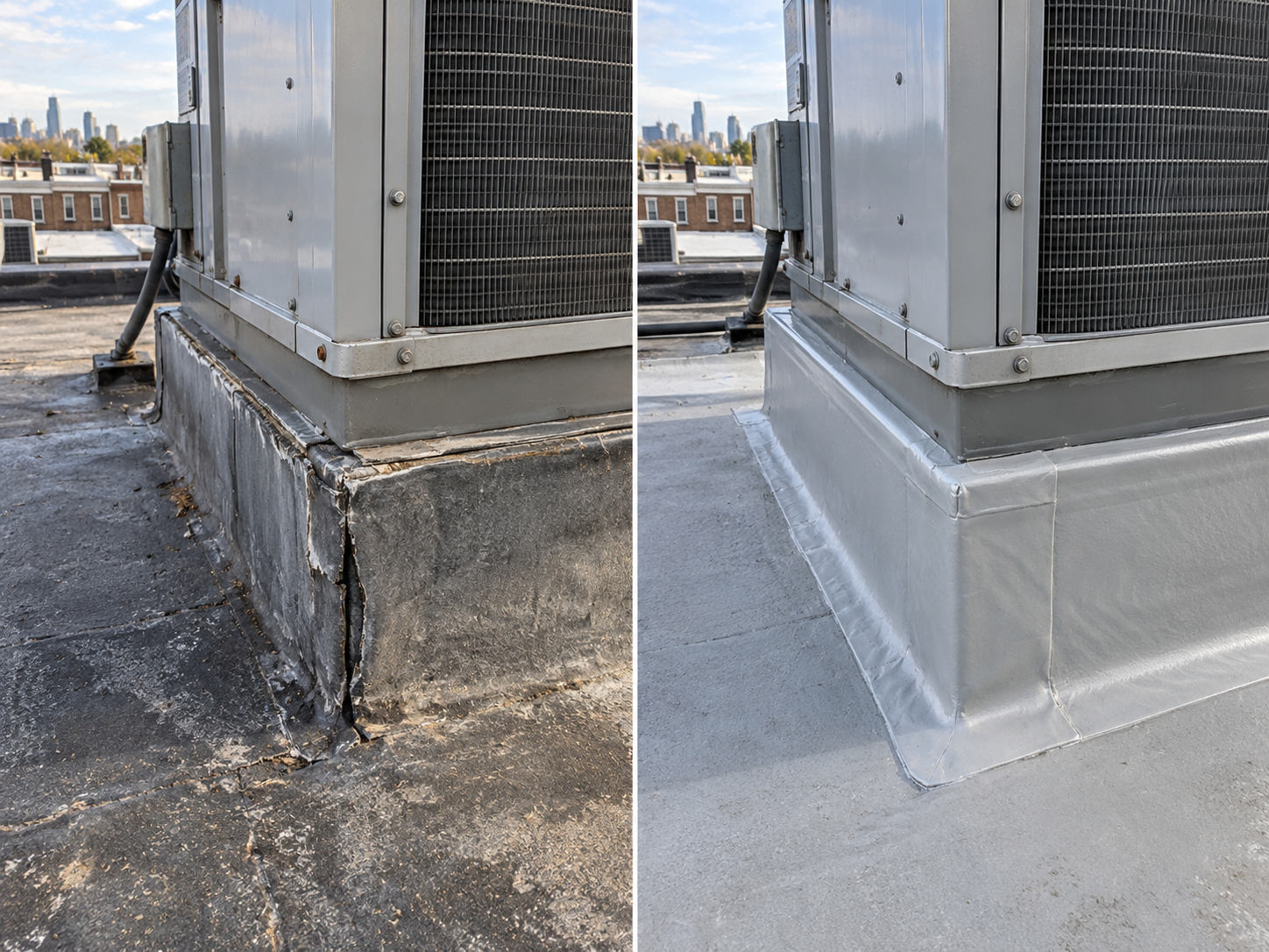 Professional HVAC curb flashing roof leak Philadelphia detail for Philadelphia Roofing Experts in South Philadelphia