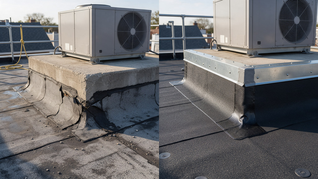 Professional HVAC curb flashing roof leak Philadelphia detail for Philadelphia Roofing Experts in South Philadelphia


