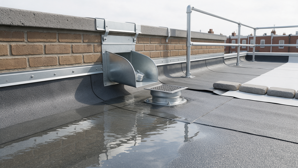 Professional roof drain scupper ponding Philadelphia detail for Philadelphia Roofing Experts in South Philadelphia

